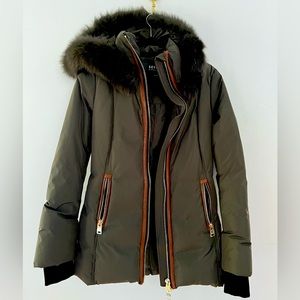 Down Leather Trim Gold Zip Nicole Benisti SERIES Jacket S Like New